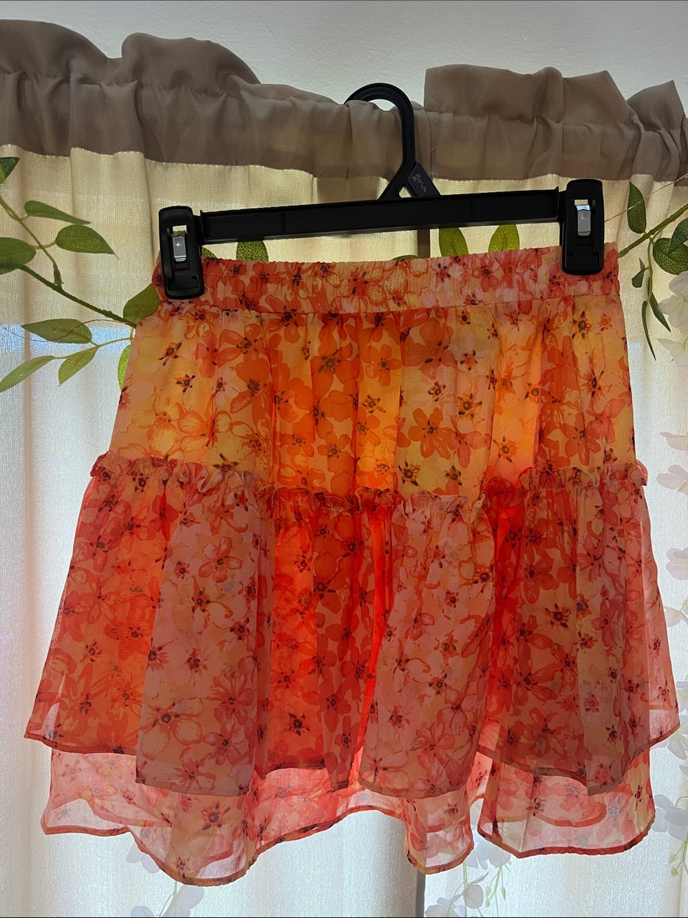 Allegra K Floral Tiered Mini Skirt in Orange and Pink